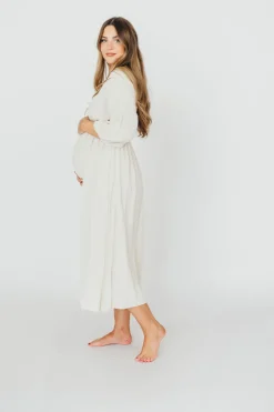 Hot Worth Collective Hunter 100% Cotton Gauze Midi Dress in Soy - Bump Friendly