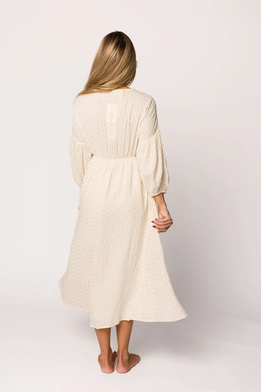 Hot Worth Collective Hunter 100% Cotton Gauze Midi Dress in Natural/Brown Floral Bump Frien
