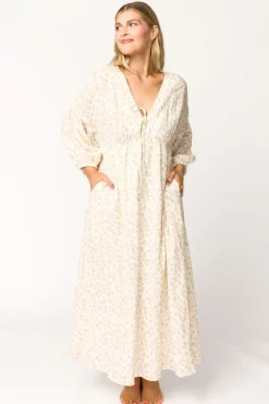 Sale Worth Collective Hunter 100% Cotton Gauze Midi Dress in Natural/Fawn Floral - Bump Frie