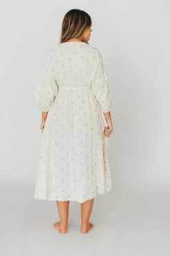 Outlet Worth Collective Hunter 100% Cotton Gauze Midi Dress in Soy/Sage Foliage - Bump Friendl