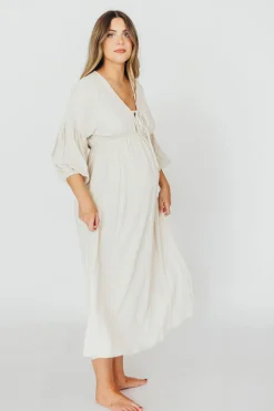 Hot Worth Collective Hunter 100% Cotton Gauze Midi Dress in Soy - Bump Friendly