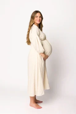 Hot Worth Collective Hunter 100% Cotton Gauze Midi Dress in Natural/Brown Floral Bump Frien