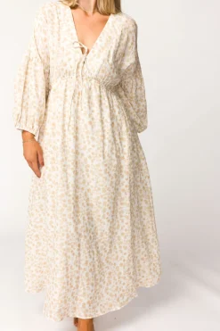 Sale Worth Collective Hunter 100% Cotton Gauze Midi Dress in Natural/Fawn Floral - Bump Frie