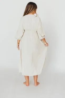 Hot Worth Collective Hunter 100% Cotton Gauze Midi Dress in Soy - Bump Friendly