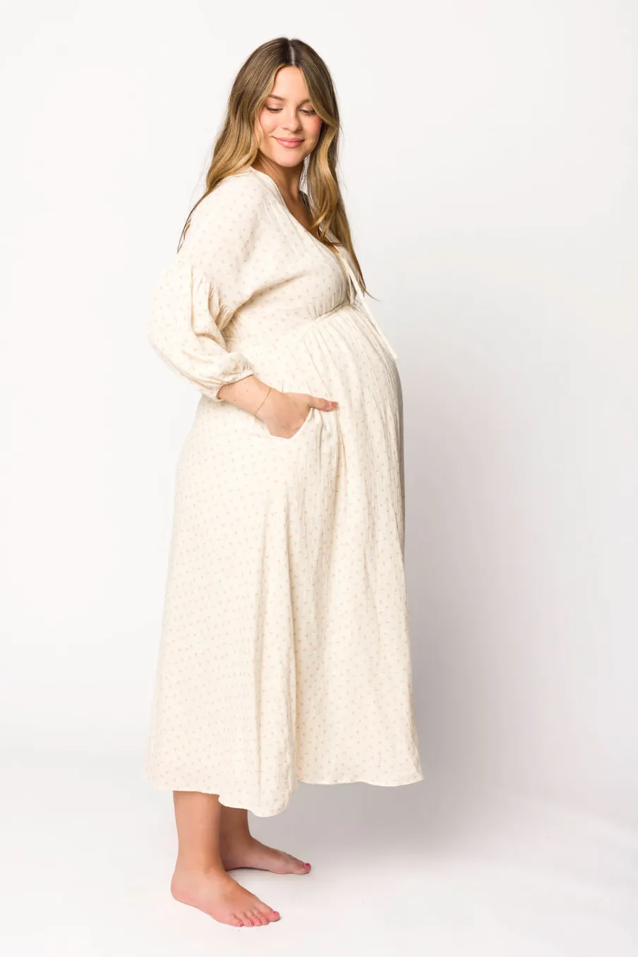 Hot Worth Collective Hunter 100% Cotton Gauze Midi Dress in Natural/Brown Floral Bump Frien
