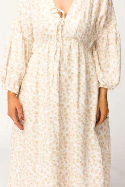 Sale Worth Collective Hunter 100% Cotton Gauze Midi Dress in Natural/Fawn Floral - Bump Frie