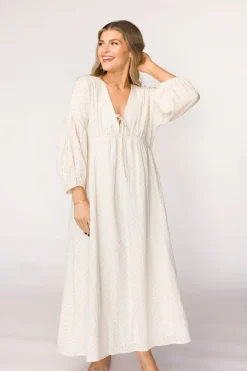 Hot Worth Collective Hunter 100% Cotton Gauze Midi Dress in Natural/Brown Floral Bump Frien