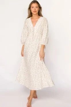 Sale Worth Collective Hunter 100% Cotton Gauze Midi Dress in Natural/Fawn Floral - Bump Frie
