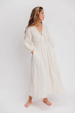 Hot Worth Collective Hunter 100% Cotton Gauze Midi Dress in Soy - Bump Friendly