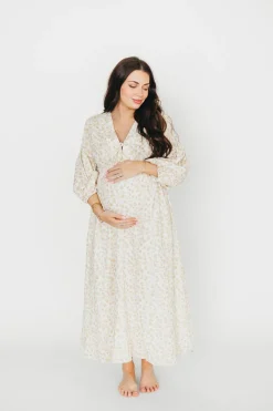 Sale Worth Collective Hunter 100% Cotton Gauze Midi Dress in Natural/Fawn Floral - Bump Frie