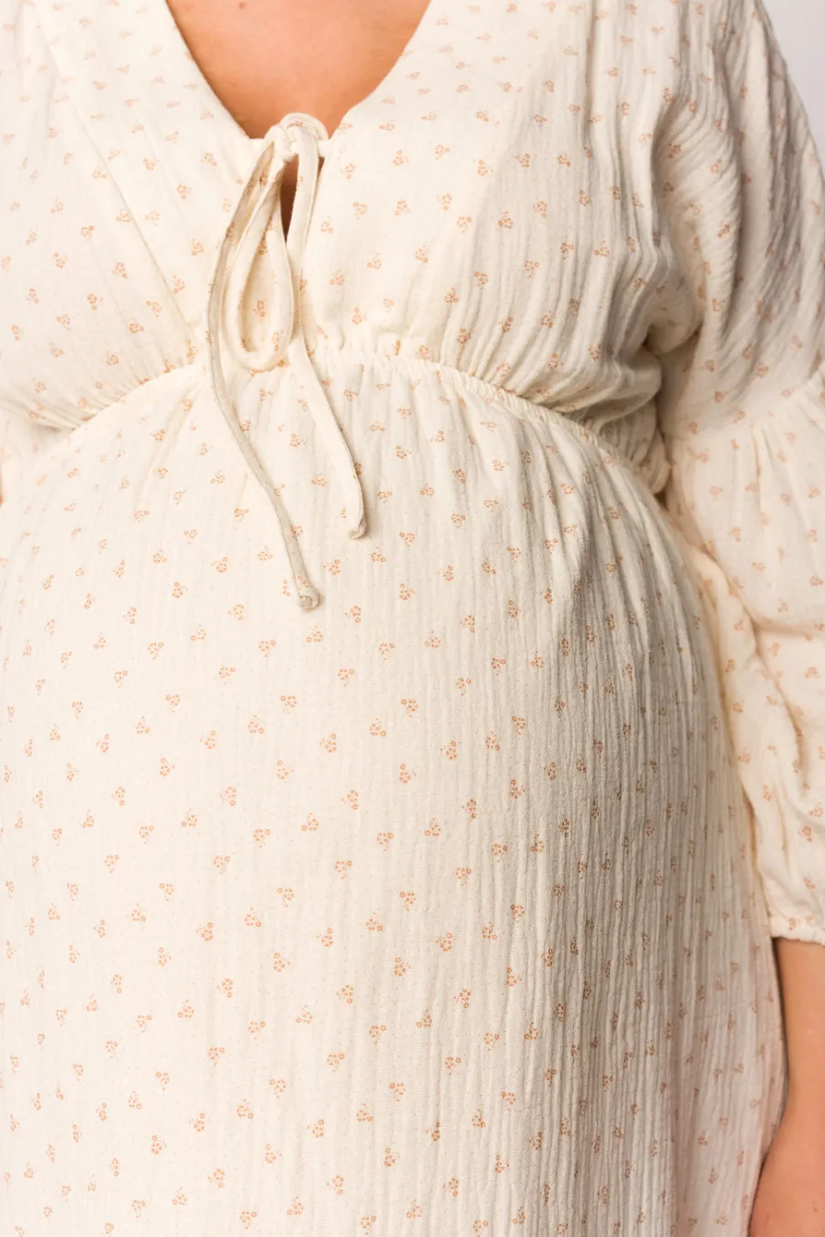 Hot Worth Collective Hunter 100% Cotton Gauze Midi Dress in Natural/Brown Floral Bump Frien
