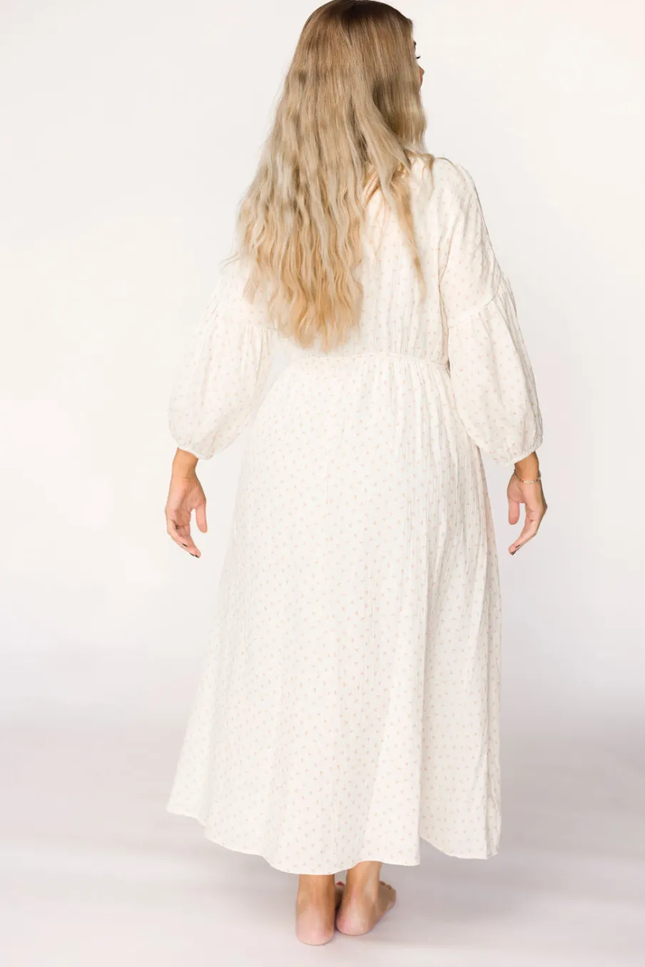 Hot Worth Collective Hunter 100% Cotton Gauze Midi Dress in Natural/Brown Floral Bump Frien