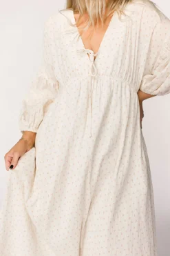 Hot Worth Collective Hunter 100% Cotton Gauze Midi Dress in Natural/Brown Floral Bump Frien
