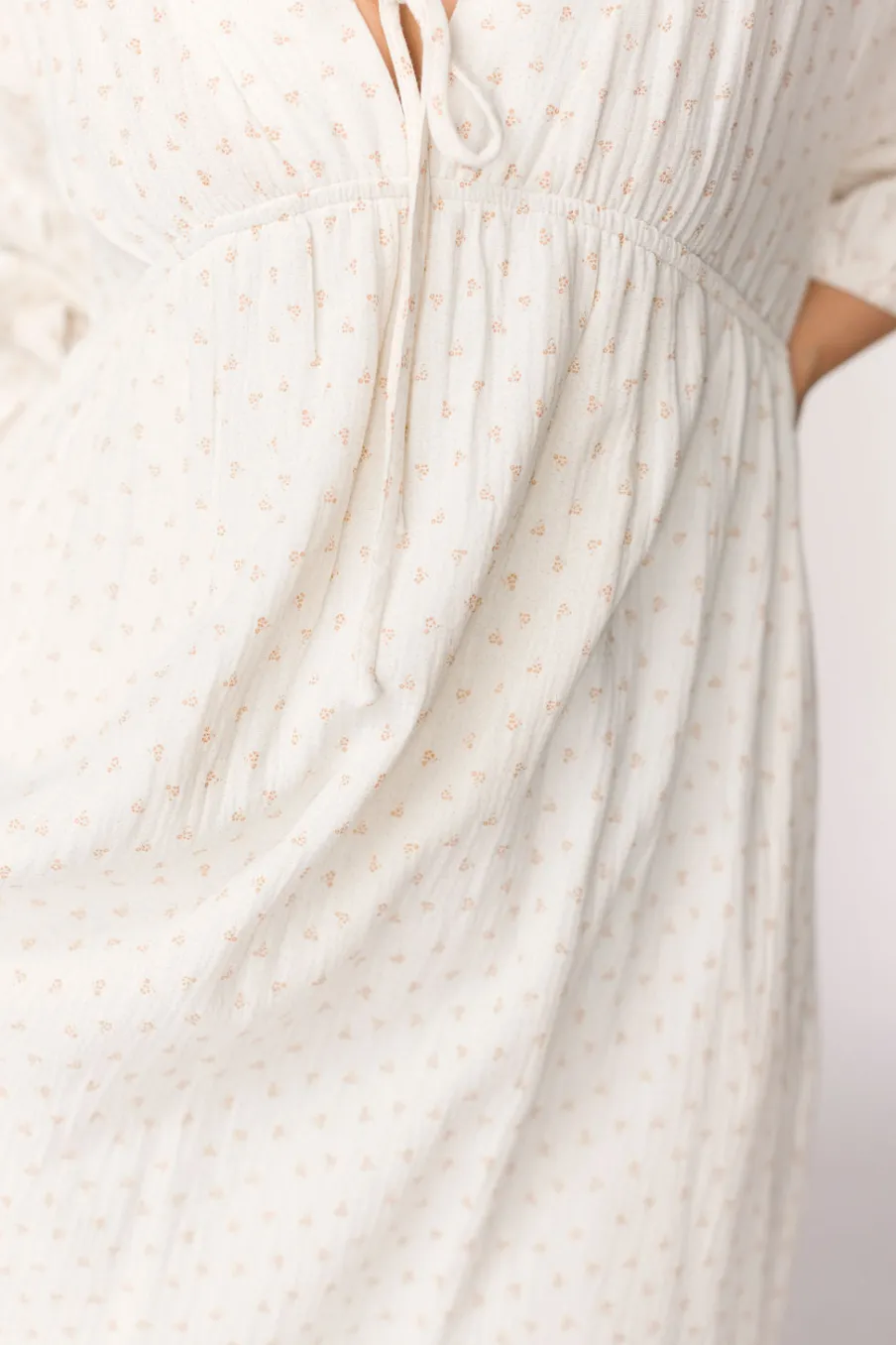 Hot Worth Collective Hunter 100% Cotton Gauze Midi Dress in Natural/Brown Floral Bump Frien