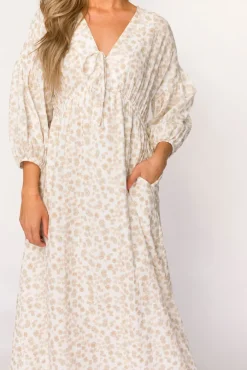 Sale Worth Collective Hunter 100% Cotton Gauze Midi Dress in Natural/Fawn Floral - Bump Frie