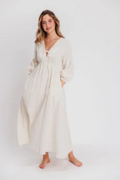 Hot Worth Collective Hunter 100% Cotton Gauze Midi Dress in Soy - Bump Friendly