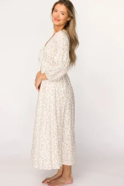 Sale Worth Collective Hunter 100% Cotton Gauze Midi Dress in Natural/Fawn Floral - Bump Frie