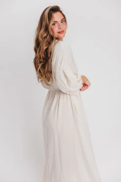 Hot Worth Collective Hunter 100% Cotton Gauze Midi Dress in Soy - Bump Friendly