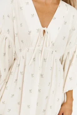 Outlet Worth Collective Hunter 100% Cotton Gauze Midi Dress in Soy/Sage Foliage - Bump Friendl