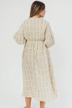 Sale Worth Collective Hunter 100% Cotton Gauze Midi Dress in Natural/Tan Floral - Bump Frien