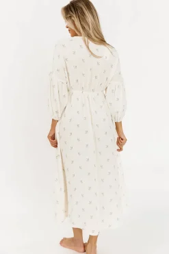 Outlet Worth Collective Hunter 100% Cotton Gauze Midi Dress in Soy/Sage Foliage - Bump Friendl