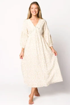 Sale Worth Collective Hunter 100% Cotton Gauze Midi Dress in Natural/Fawn Floral - Bump Frie