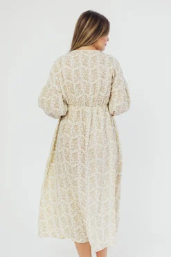 Sale Worth Collective Hunter 100% Cotton Gauze Midi Dress in Natural/Tan Floral - Bump Frien