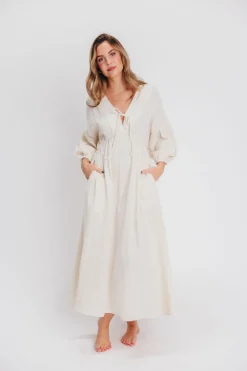 Hot Worth Collective Hunter 100% Cotton Gauze Midi Dress in Soy - Bump Friendly