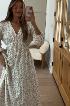 Sale Worth Collective Hunter 100% Cotton Gauze Midi Dress in Natural/Fawn Floral - Bump Frie