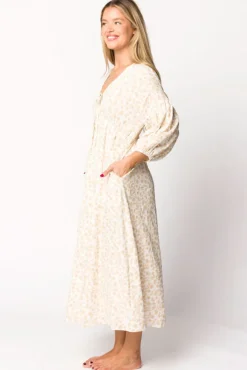 Sale Worth Collective Hunter 100% Cotton Gauze Midi Dress in Natural/Fawn Floral - Bump Frie