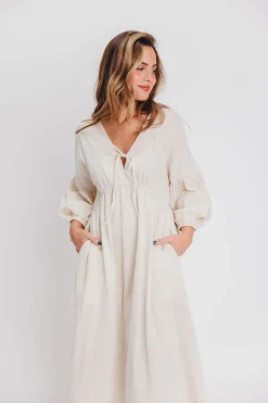 Hot Worth Collective Hunter 100% Cotton Gauze Midi Dress in Soy - Bump Friendly