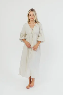 Best Worth Collective Hunter Linen-Blend Midi Dress in Greige - Bump Friendly and Inclusive