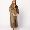 Discount Worth Collective Hunter Premium *Satin* Midi Dress in Tapenade - Bump Friendly