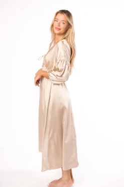 Discount Worth Collective Hunter Premium *Satin* Midi Dress in Champagne - Bump Friendly