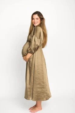 Discount Worth Collective Hunter Premium *Satin* Midi Dress in Tapenade - Bump Friendly