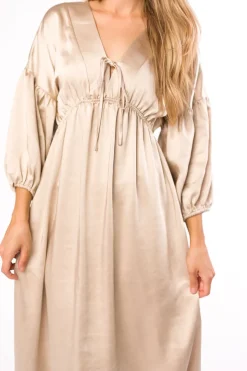 Discount Worth Collective Hunter Premium *Satin* Midi Dress in Champagne - Bump Friendly