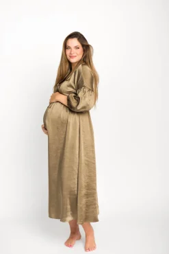 Discount Worth Collective Hunter Premium *Satin* Midi Dress in Tapenade - Bump Friendly