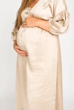 Discount Worth Collective Hunter Premium *Satin* Midi Dress in Champagne - Bump Friendly