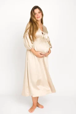 Discount Worth Collective Hunter Premium *Satin* Midi Dress in Champagne - Bump Friendly