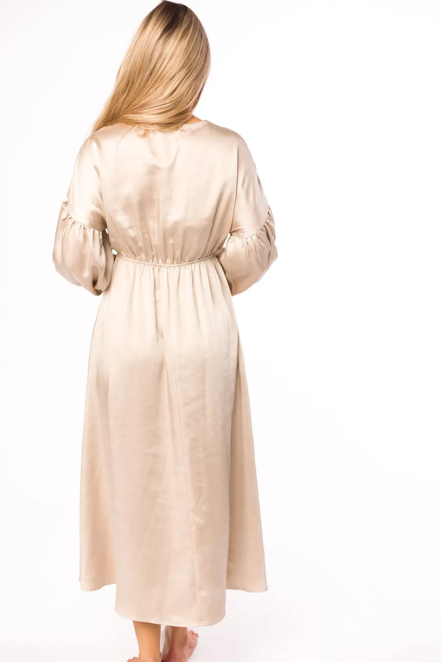 Discount Worth Collective Hunter Premium *Satin* Midi Dress in Champagne - Bump Friendly