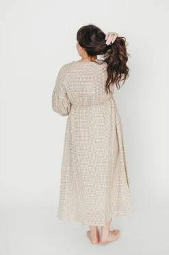 Hot Worth Collective Hunter Printed Gauze Midi Dress in Natural Plaid - Bump Friendly