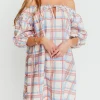 Discount Worth Collective Inaya 100% Cotton Puff Sleeve Babydoll Mini Dress in Blue Multi