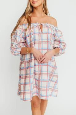 Discount Worth Collective Inaya 100% Cotton Puff Sleeve Babydoll Mini Dress in Blue Multi
