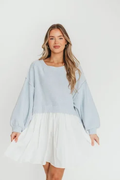Sale Worth Collective Isabella Combination Mini Dress in Light Blue/White