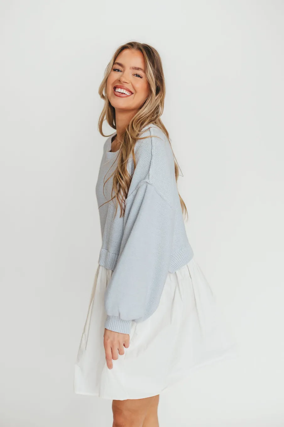 Sale Worth Collective Isabella Combination Mini Dress in Light Blue/White