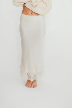 Fashion Worth Collective Isabelle French Lace Midi Skirt in Ivory