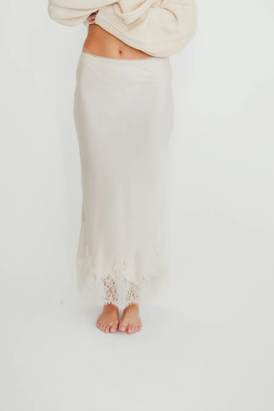 Fashion Worth Collective Isabelle French Lace Midi Skirt in Ivory