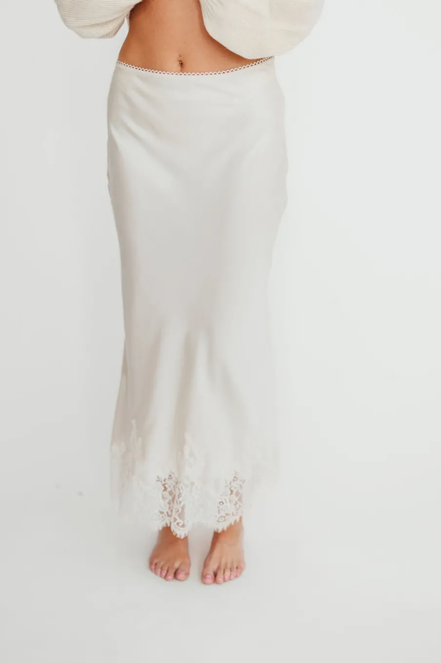 Fashion Worth Collective Isabelle French Lace Midi Skirt in Ivory