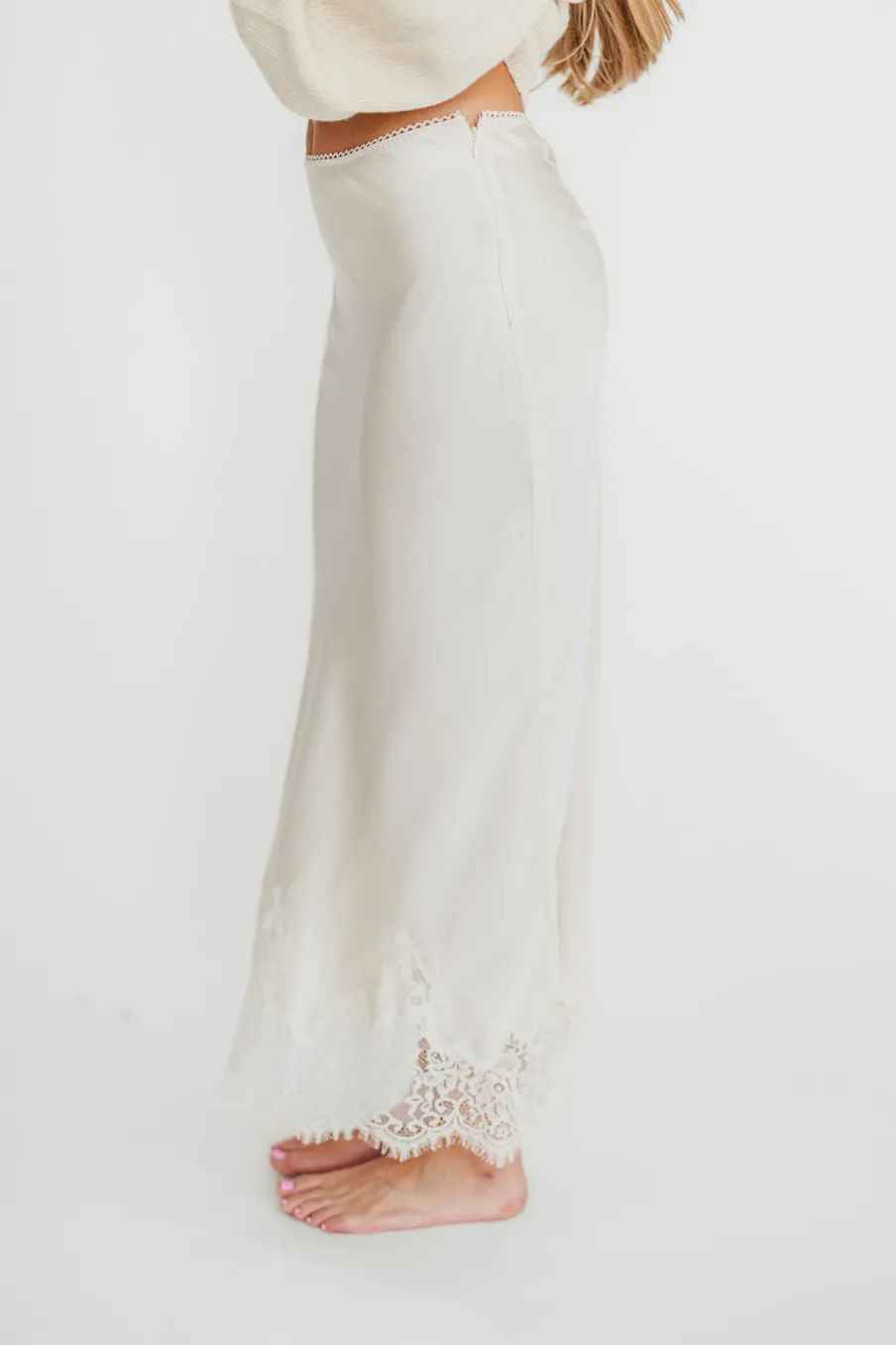 Fashion Worth Collective Isabelle French Lace Midi Skirt in Ivory