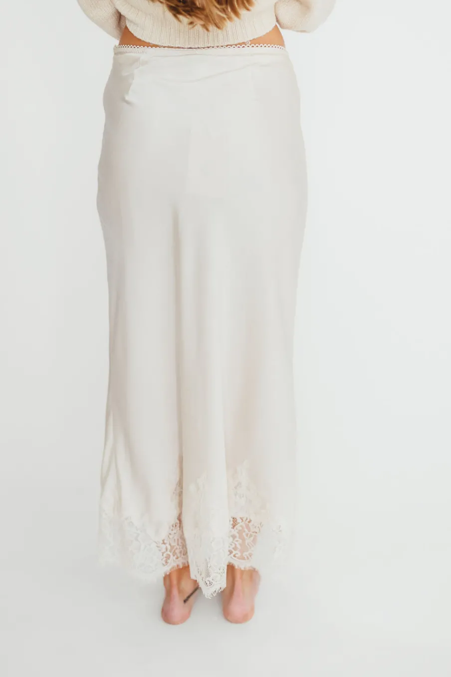 Fashion Worth Collective Isabelle French Lace Midi Skirt in Ivory